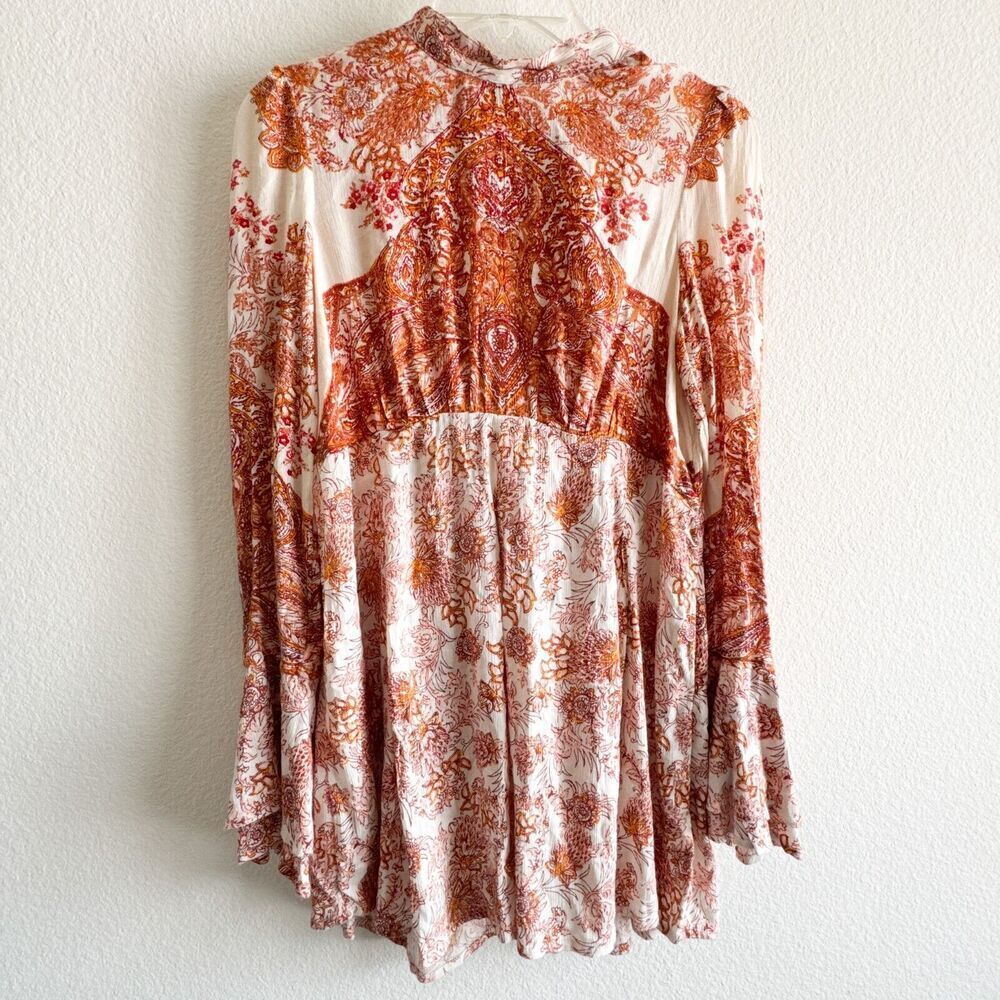 FREE PEOPLE Lady Luck Bell Sleeve Print Tunic or Mini Dress In Ivory Size XS - Picture 3 of 9